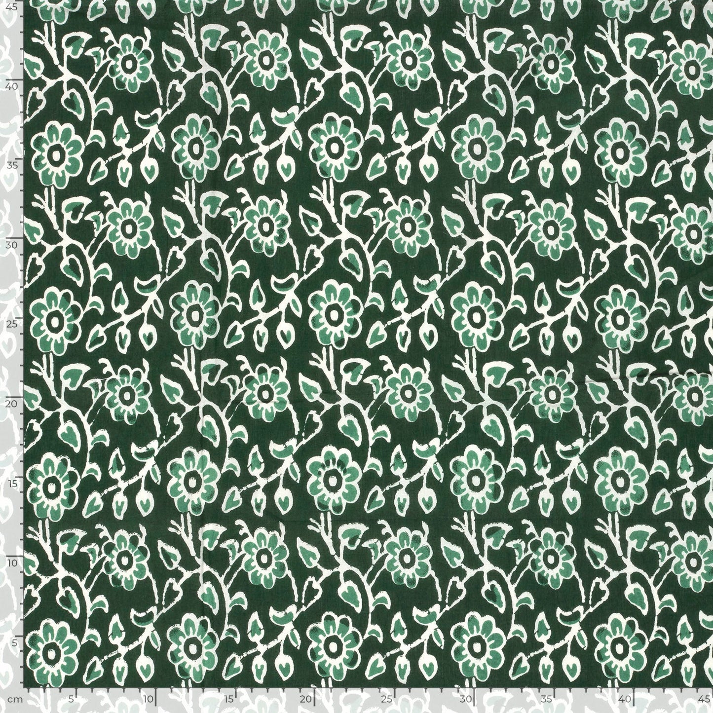Voile de coton indien - imprimé fleurs Vert foncé