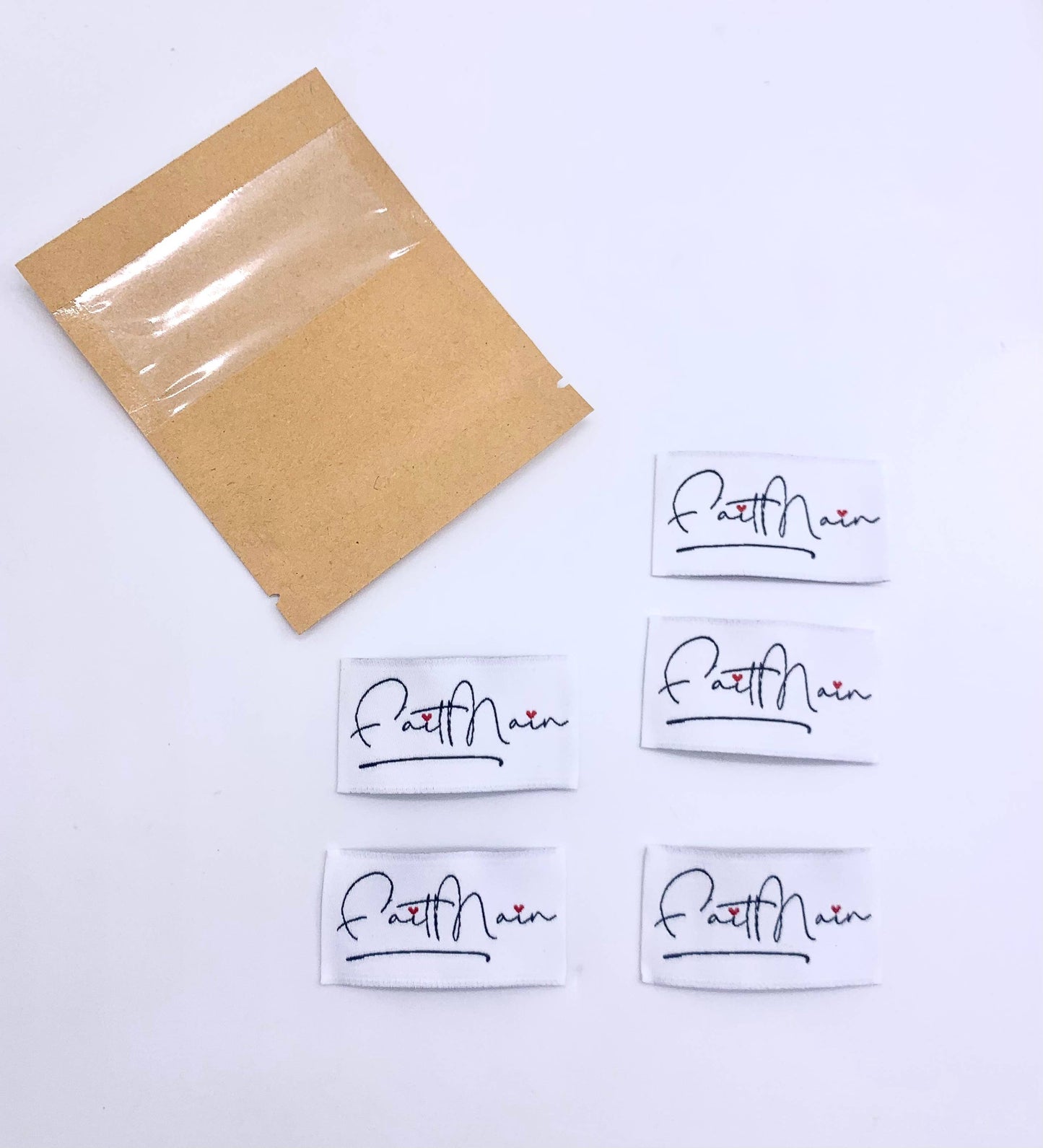 Étiquette tissée à coudre "Fait Main " Blanc et Marine