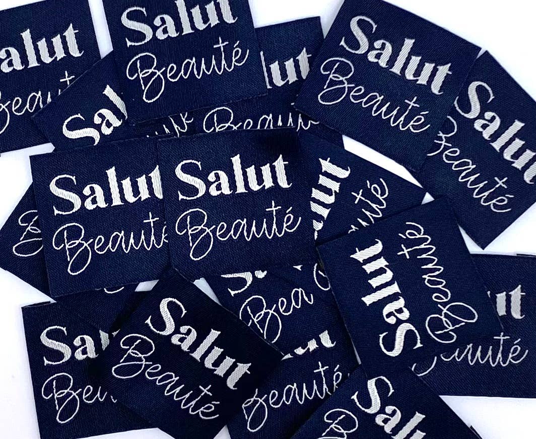 Étiquette tissée à coudre "SALUT BEAUTÉ" Marine