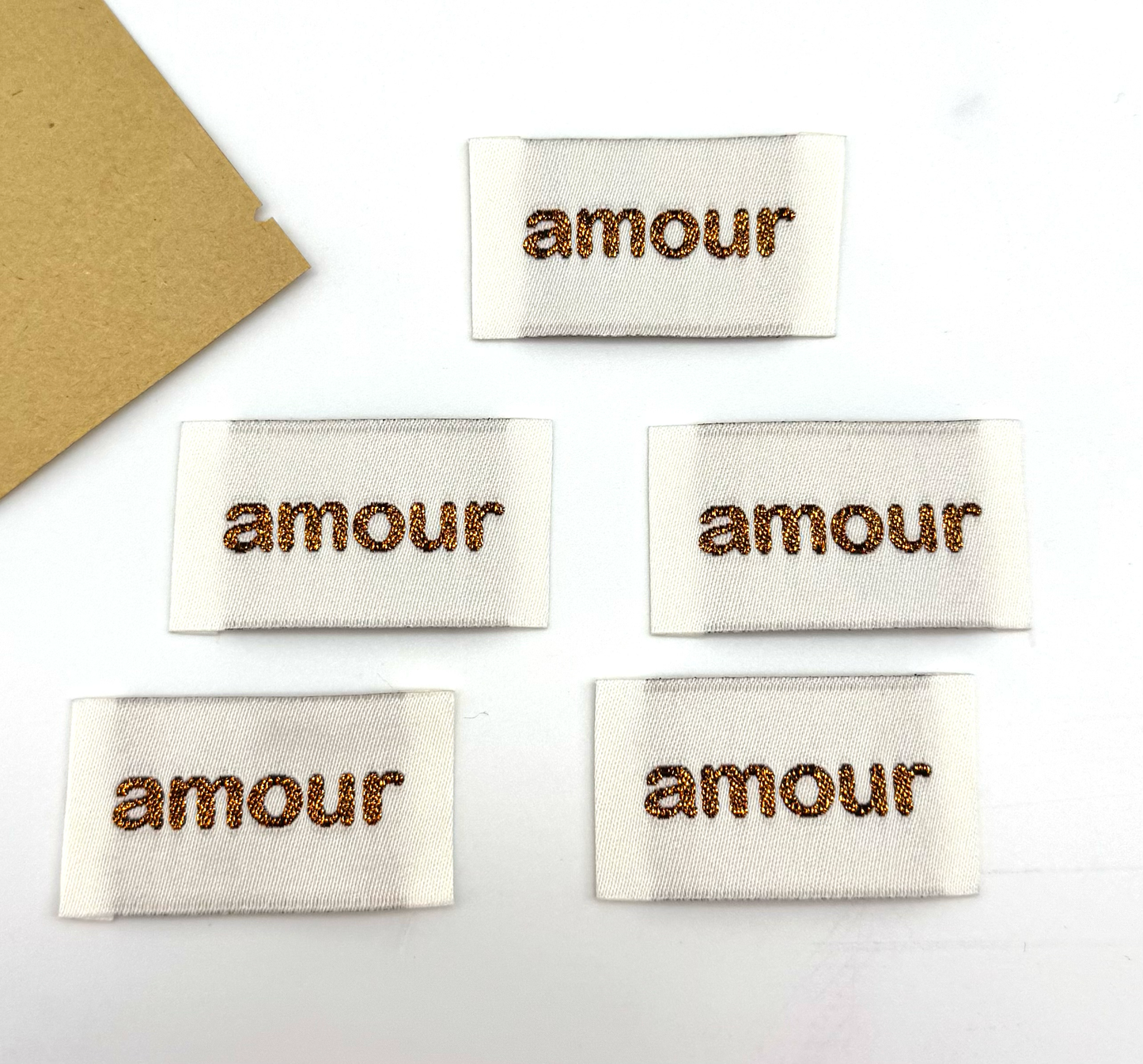 Étiquette Tissée à Coudre Lurex "AMOUR" Bronze