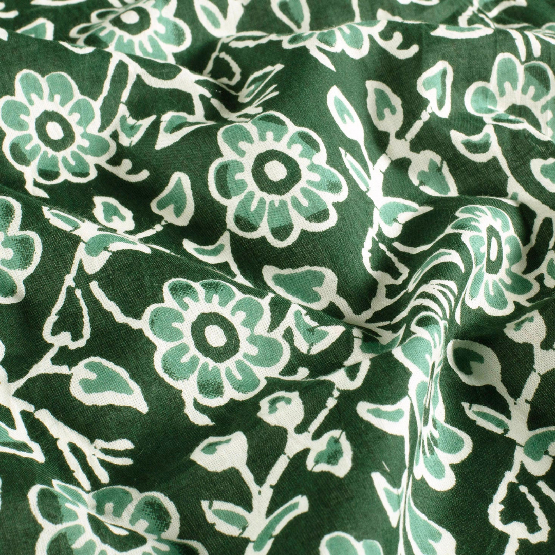 Voile de coton indien - imprimé fleurs Vert foncé