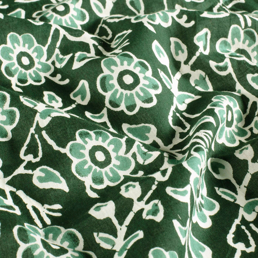 Voile de coton indien - imprimé fleurs Vert foncé