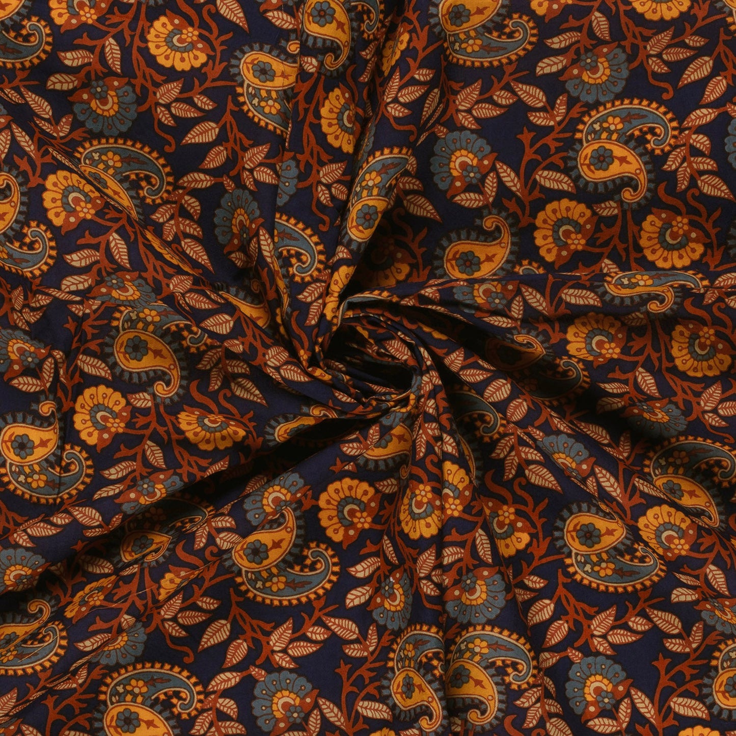 Voile de coton indien - Paisley Bleu Marine