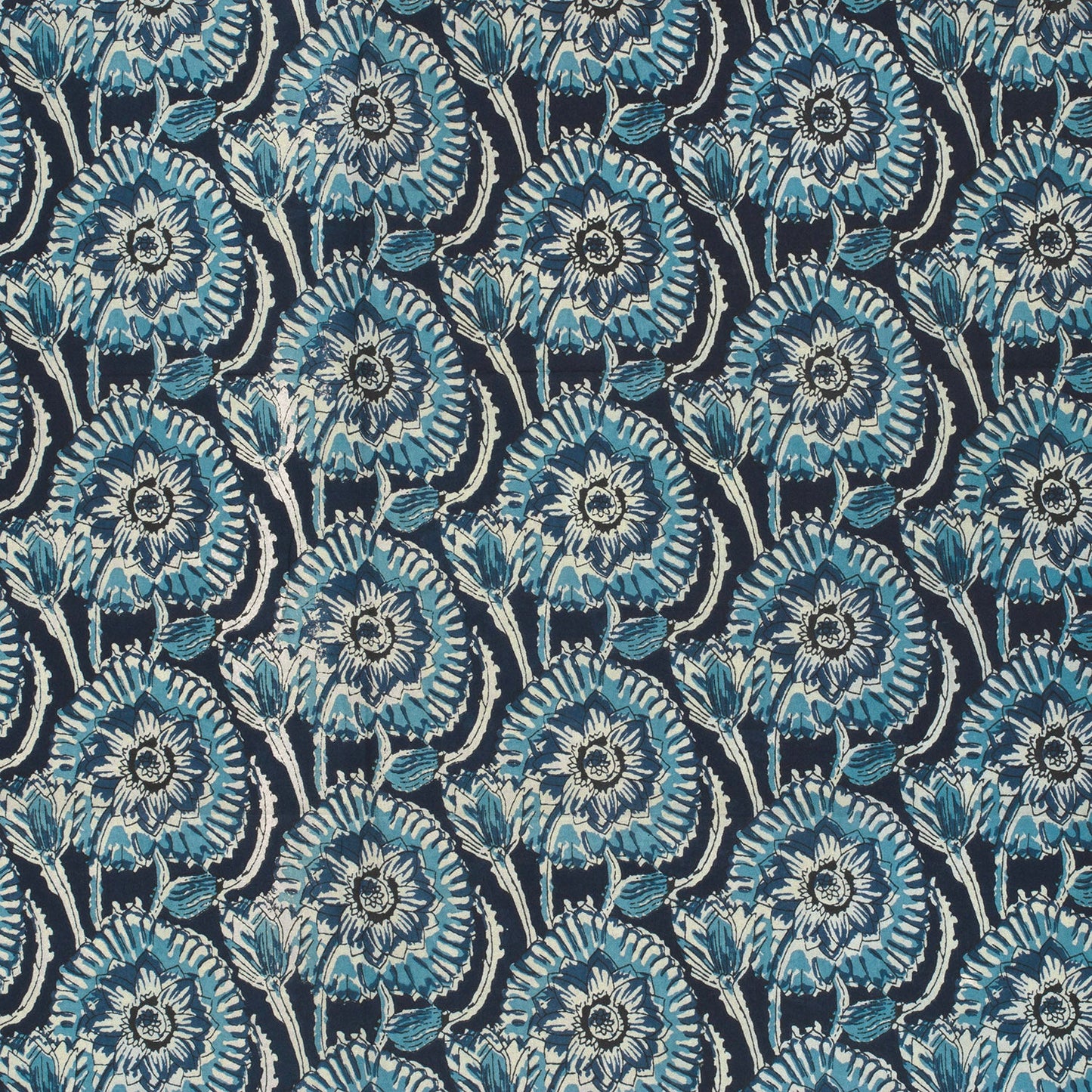 Voile de coton indien - imprimé fleurs Indigo
