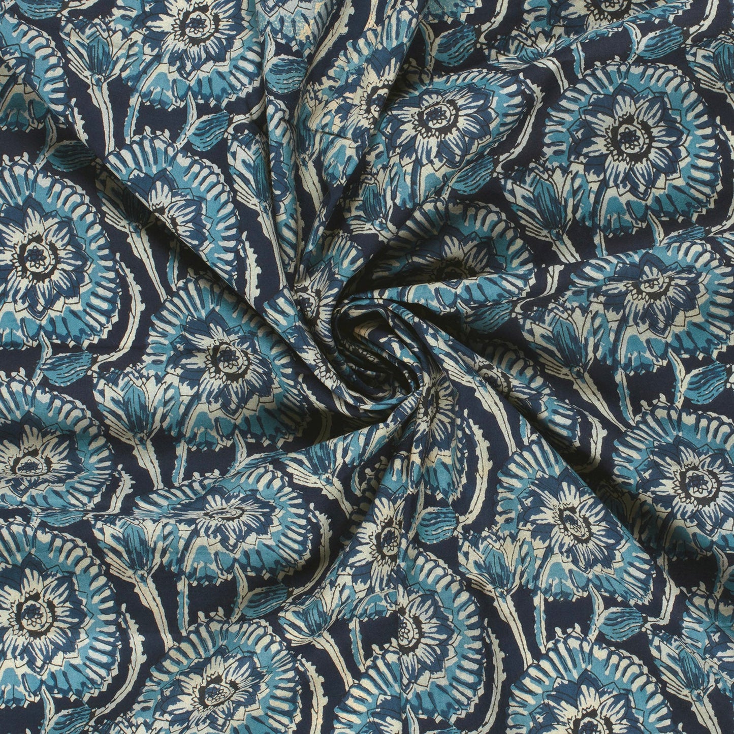Voile de coton indien - imprimé fleurs Indigo