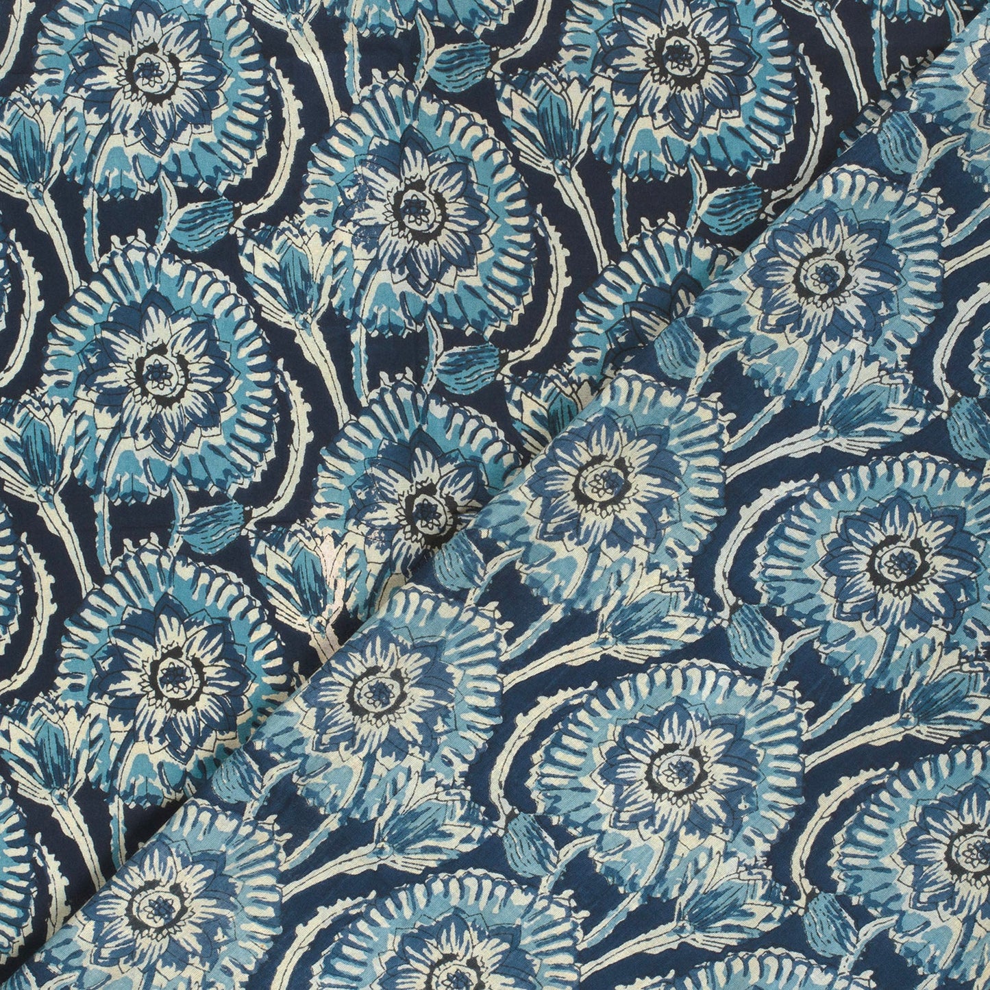 Voile de coton indien - imprimé fleurs Indigo