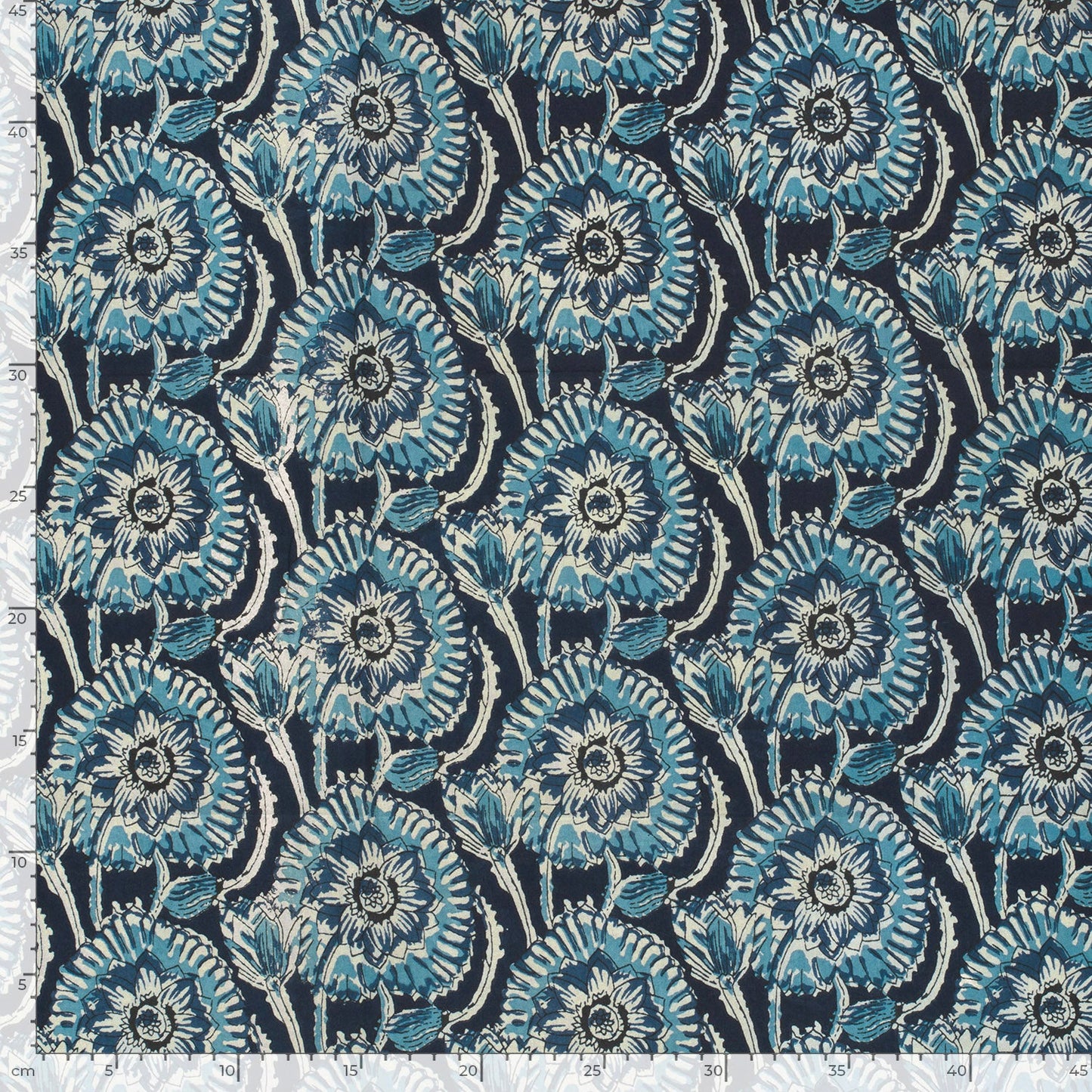 Voile de coton indien - imprimé fleurs Indigo
