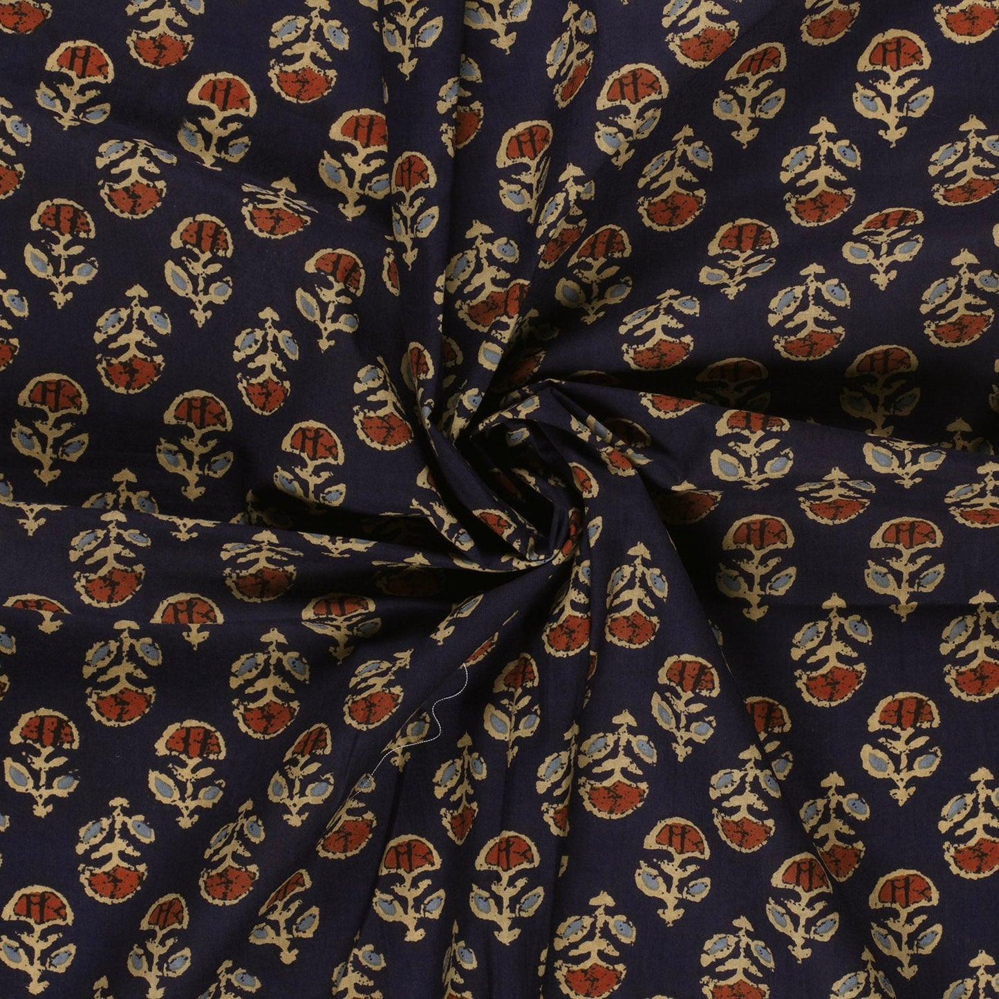 Voile de coton indien - imprimé fleurs Bleu Marine