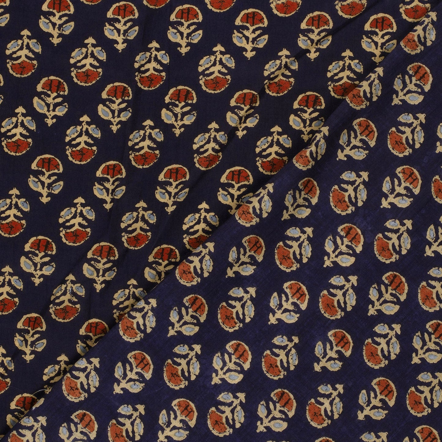 Voile de coton indien - imprimé fleurs Bleu Marine