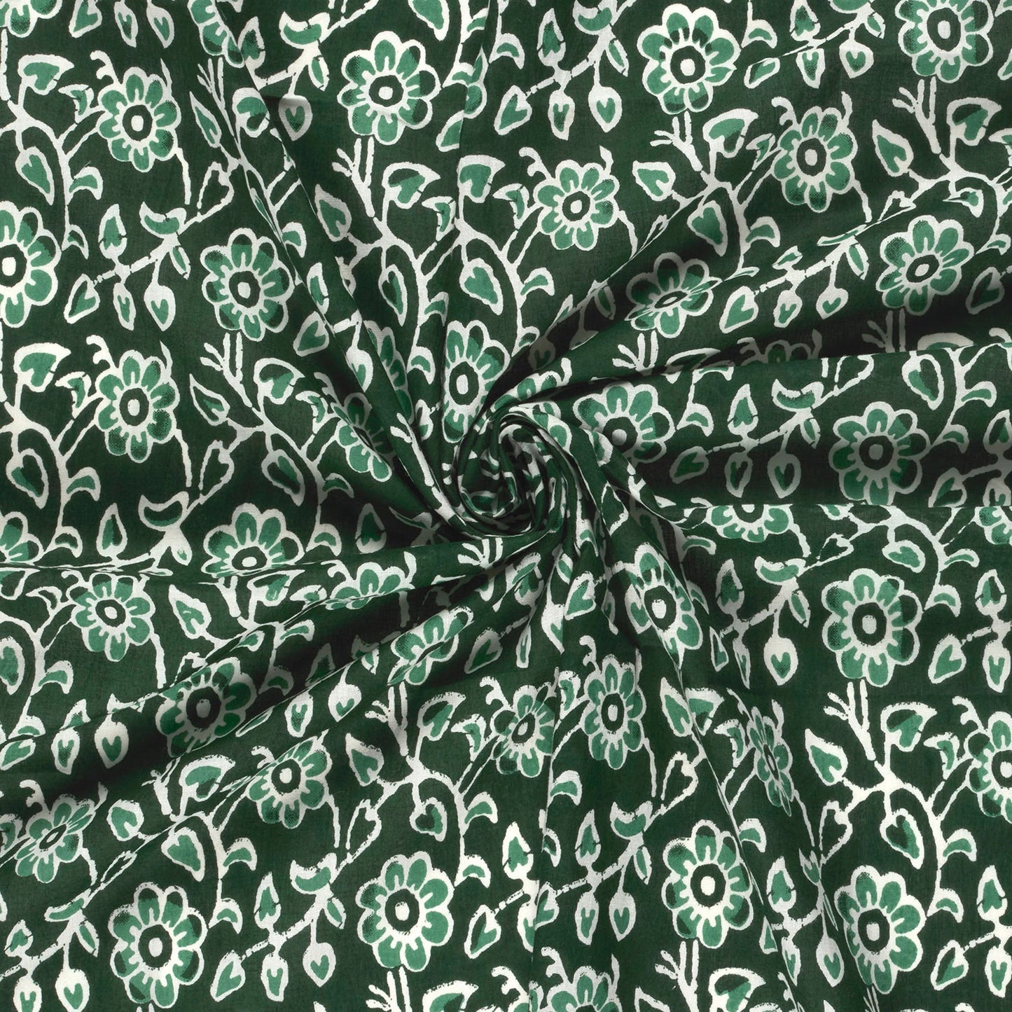Voile de coton indien - imprimé fleurs Vert foncé