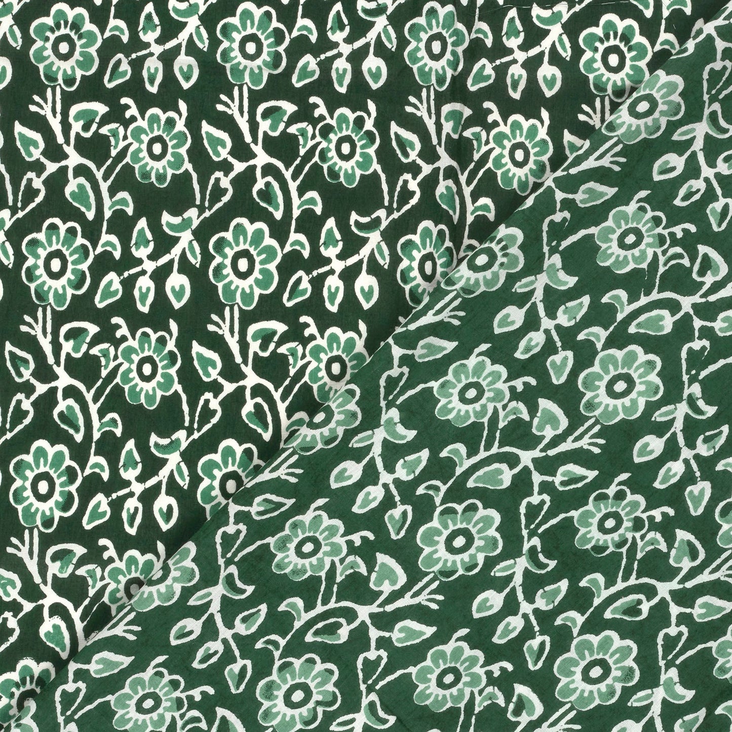 Voile de coton indien - imprimé fleurs Vert foncé