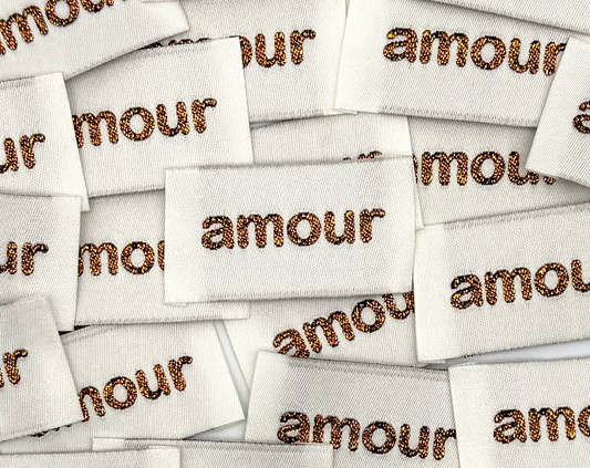 Étiquette Tissée à Coudre Lurex "AMOUR" Bronze