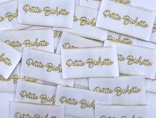 Étiquette Tissée à Coudre Lurex "PETITE BICHETTE" Blanc