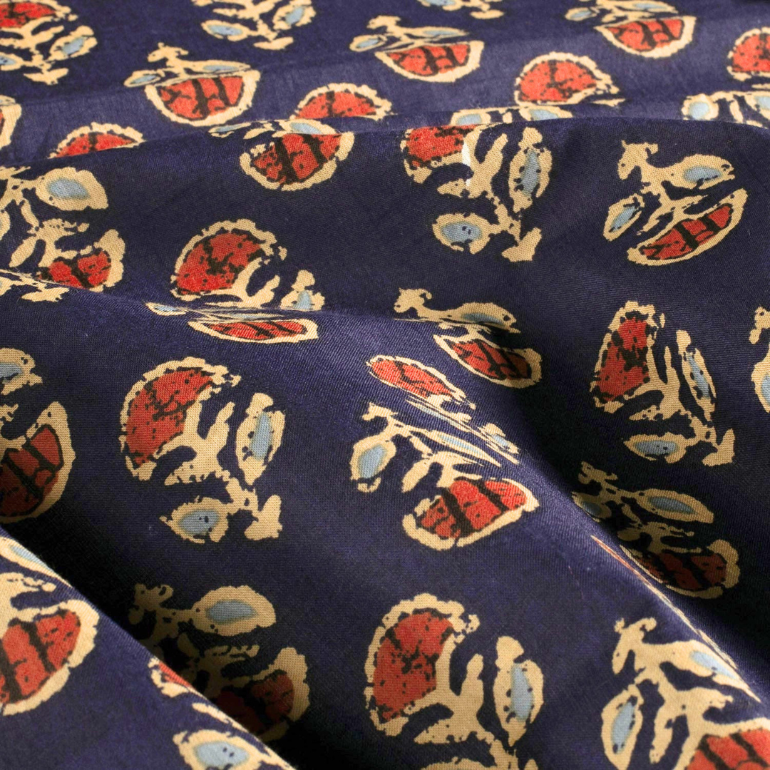 Voile de coton indien - imprimé fleurs Bleu Marine