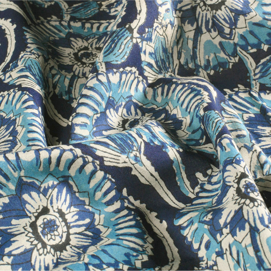 Voile de coton indien - imprimé fleurs Indigo