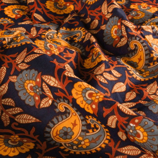 Voile de coton indien - Paisley Bleu Marine