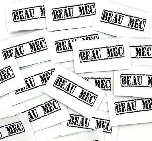 Étiquette à coudre :  Beau Mec - NOIR et BLANC
