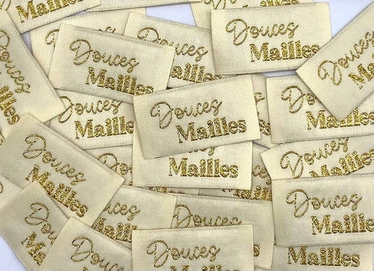 Étiquette à coudre lurex : Douces mailles Vanille