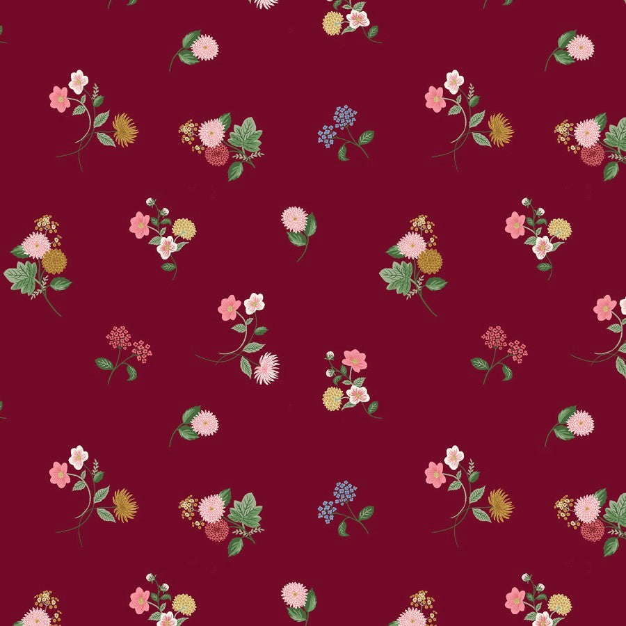 Ditsy Dahlia - Burgundy - Viscose