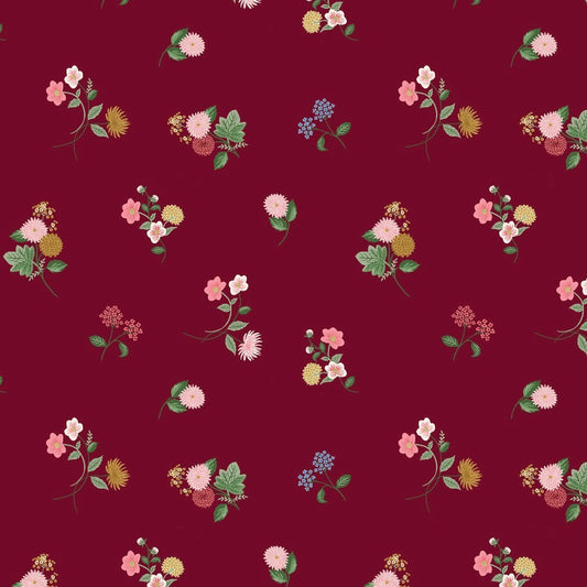Ditsy Dahlia - Burgundy - Viscose