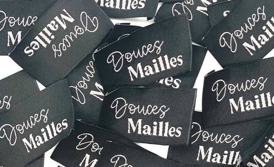 Étiquette Tissée à Coudre "Douces Mailles" Noir et Blanc
